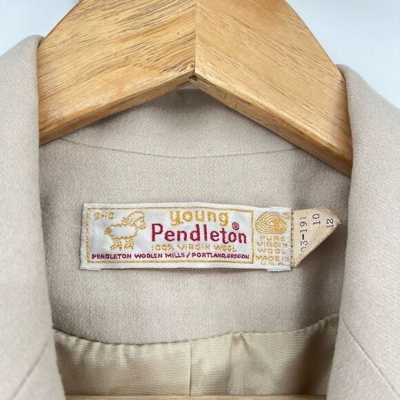 Vintage Young Pendleton Blazer Jacket Tan Wool Single Breasted Youth Kid's Sz 10 - Picture 4 of 8